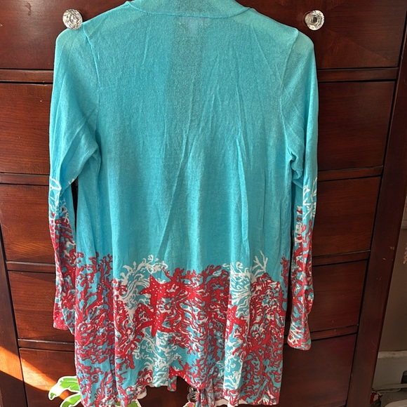 Lilly Pulitzer Cardigan Turquoise Coral Border Reef Print - Picture 5 of 7